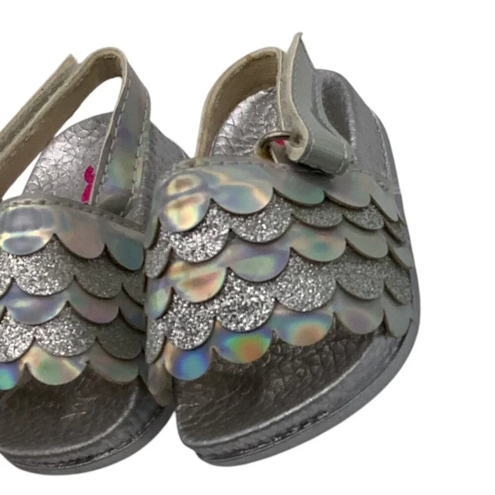 Josmo Baby Girls Silver Glitter Fish Scales Sandals Size 1 Adjustable Strap‎